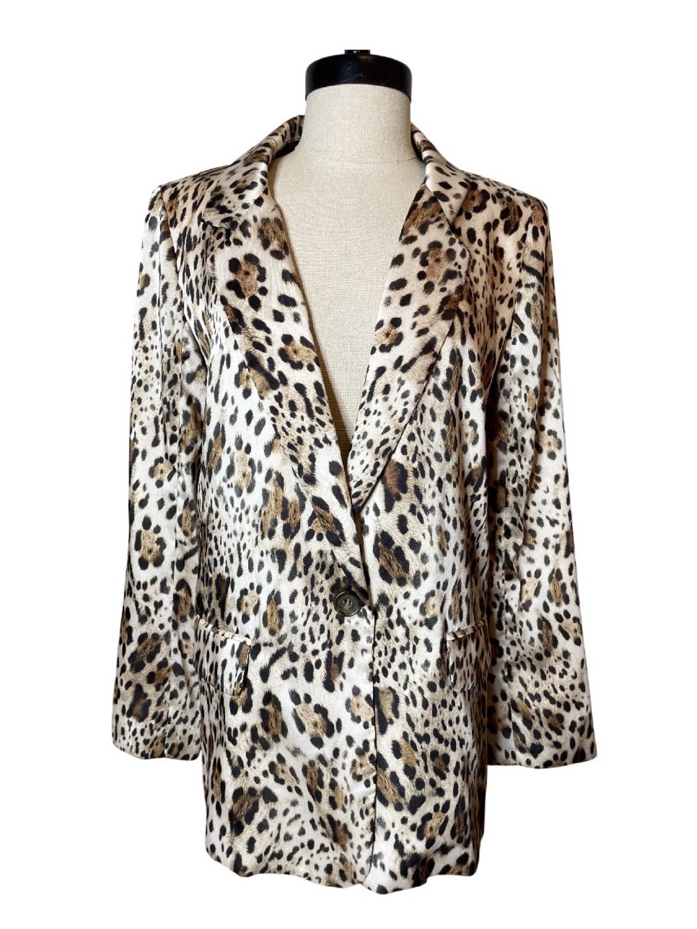 Lavender Brown Leopard Print Blazer Jacket - Cream & Brown Spots Small